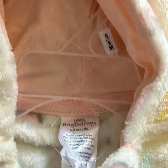 Little Beginnings 6-9 M Baby Animals Romper Hoodie White/Yellow One Piece Zip - Picture 3 of 4